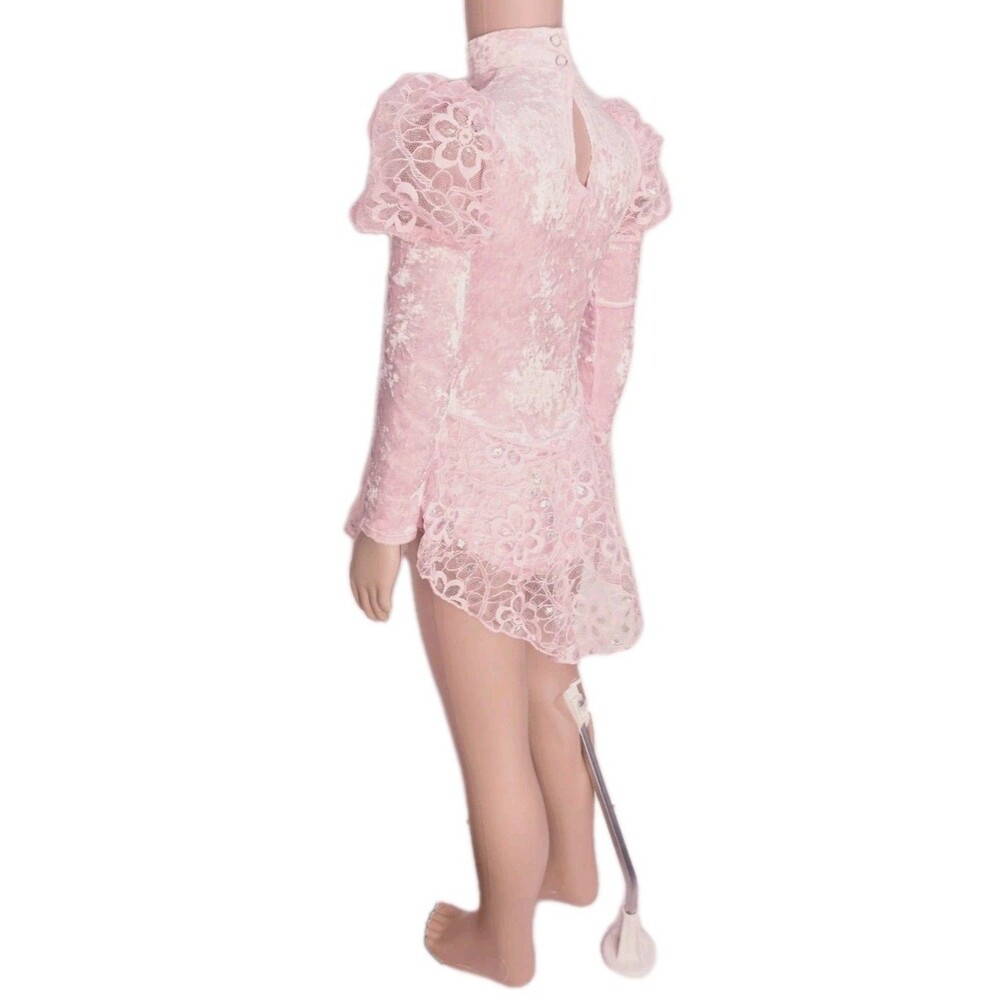 Gilda Marx VTG High Neck Velvet Lace Keyhole Pink Leotard Skate Dress Girls 8/10 - Picture 9 of 16